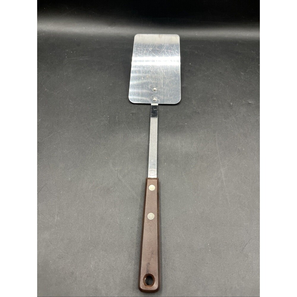 Ekco Brown Long Handle Solid Spatula VTG Retro Made In USA Stainless (13.5)
